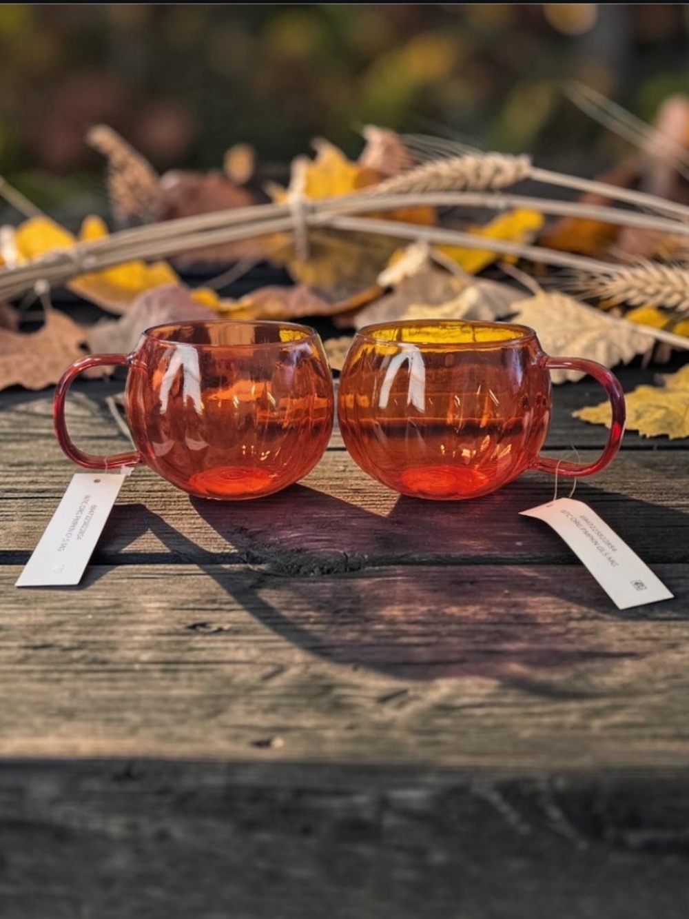 Amber Glass Pumpkin Mug - Set of 2